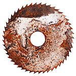 Old rusty circular saw blade isolated on white