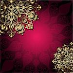 Vintage gold-purple card with gold mandala and translucent openwork circle (vector EPS 10)