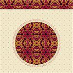 Beige Invitation Card with Dark Brown Round Ornamental Pattern Element in Center with Polka dot Pattern
