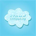 White Cloud Computing on Light Blue Striped Background. Computer Generetion Vector Concept.