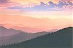 Beautiful Mountains -  sunset time. Hight peaks, clouds and colorful sunset