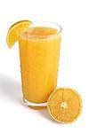 glass with orange juice on white background