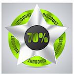 Green metallic badge with 70% discount text