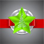 Christmas discount badge design with christmas tree and red ribbon