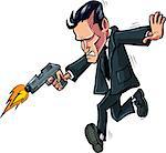 Cartoon spy running with his gun. Isolated