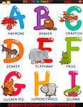 Cartoon Illustration of Colorful English Alphabet Set with Funny Animals from Letter A to I