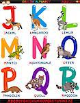 Cartoon Illustration of Colorful English Alphabet Set with Funny Animals from Letter J to R