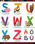 Cartoon Illustration of Colorful German or Deutsch Alphabet Set with Funny Animals from Letter S to Z and Special Characters