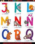Cartoon Illustration of Colorful Spanish Alphabet or Alfabeto Espanol Set with Funny Animals from Letter J to Q