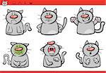 Cartoon Illustration of Funny Cats Expressing Emotions Set