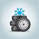 The set of winter wheels with icon of snowflake