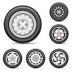 The car wheels set collection on the white background