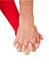 Close up of holding hands over white background