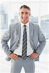 Businessman looking at the camera with hands on hips