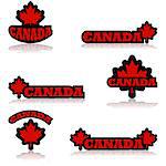 Collection of icons featuring a red maple leaf and the word Canada