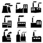 Factory, power plant, nuclear plant industrial icons