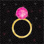 Golden Ring with Pink Jewelery Stone. Wedding Background