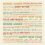 Happy new year from the world. Different languages celebration card