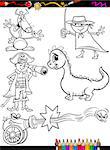 Coloring Book or Page Cartoon Illustration of Black and White Funny Fantasy Characters Set for Children