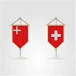 Pennon with the flag of Switzerland and of Schwyz canton. Two isolated vector illustrations on white.