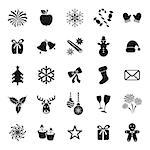 Collection of black vector christmas and winter icons