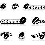 Icon set showing a coffee bean paired with different variations of the word coffee