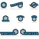 Icon set showing a snowflake paired with different variations of the word winter