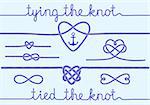 tying the knot, rope hearts for wedding invitation, set of vector design elements