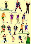 Few kinds of sport games. Football, Ice hockey, tennis, soccer, golf, Rugby.Vector illustration