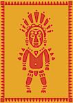 stylized aztec warrior on orange background