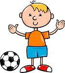 Cartoon Illustration of Cute Little Boy with Football Ball
