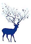 Blue Christmas deer with tree branch antlers, vector illustration