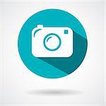 Hipster photo or camera icon with long shadow. Vector illustration