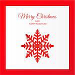 merry christmas red snowflake, vector postcard illustration