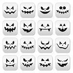 Vector buttons set for Halloween - evil, spooky faces isolated on white