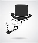 Smoking gentleman. Vintage design elements set like retro man (hats, eyeglasses, moustaches, pipe). Hipster fashion. Man style. Vector illustration.