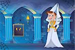 Medieval lady in haunted castle - eps10 vector illustration.