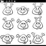 Black and White Cartoon Illustration of Funny Dogs Expressing Emotions or Emoticons Set Coloring Book