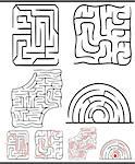 Set of Mazes or Labyrinths Graphic Diagrams Leisure Games
