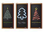 Christmas label set of three with scribbled christmas tree shapes