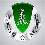 Christmas discount badge design with green ribbon