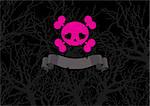 Cute pink crossbones on scary black background