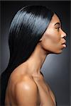 Black beautiful woman with long straight and shiny hair