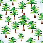 Green Christmas fir trees seamless background. Vector illustration.