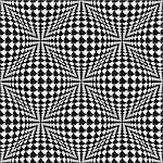 Design seamless monochrome warped checked pattern. Abstract convex textured background. Vector art