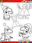 Coloring Book Cartoon Illustration of Black and White Christmas Themes Set with Santa Claus and Pretty Girl