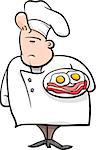 Cartoon Illustration of Funny English Chef or Cook with Bacon and Eggs