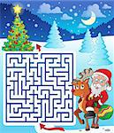 Maze 3 with Santa Claus and deer - eps10 vector illustration.