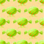 Shiny Green Candies Seamless Pattern on Yellow background