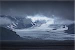 Scenic view of glaicer with storm clouds in spring, Skaftafell, Iceland